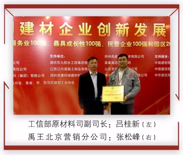 防水材料超凡国际品牌荣誉|禹王集团荣获中国建材企业200强等