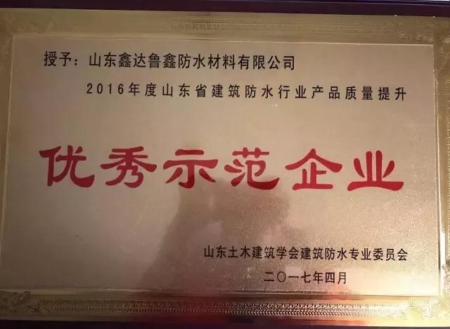 超凡国际品牌荣誉|鲁鑫防水荣获产品质量提升“优秀示范企业”称号