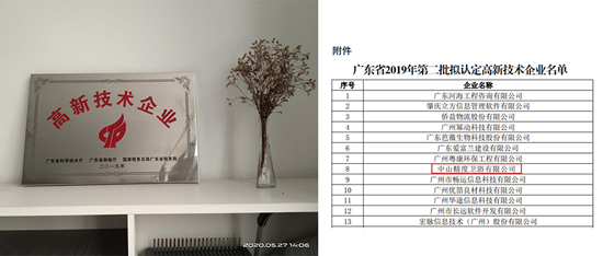超凡国际品牌荣誉|精度卫浴荣获《高新技术企业证书》